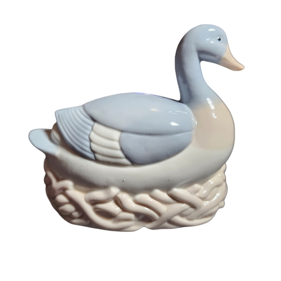 Vintage Light-Up Blue & White Porcelain Nesting Duck Night Light 5"X6"X3.5" - Picture 3 of 11